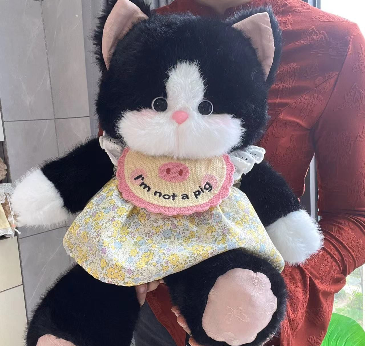 Adorable Plush Stuffed Animal Cat Toy - Super Soft & Huggable, Perfect Gift for Kids & Cat Lovers , (Gray/White)