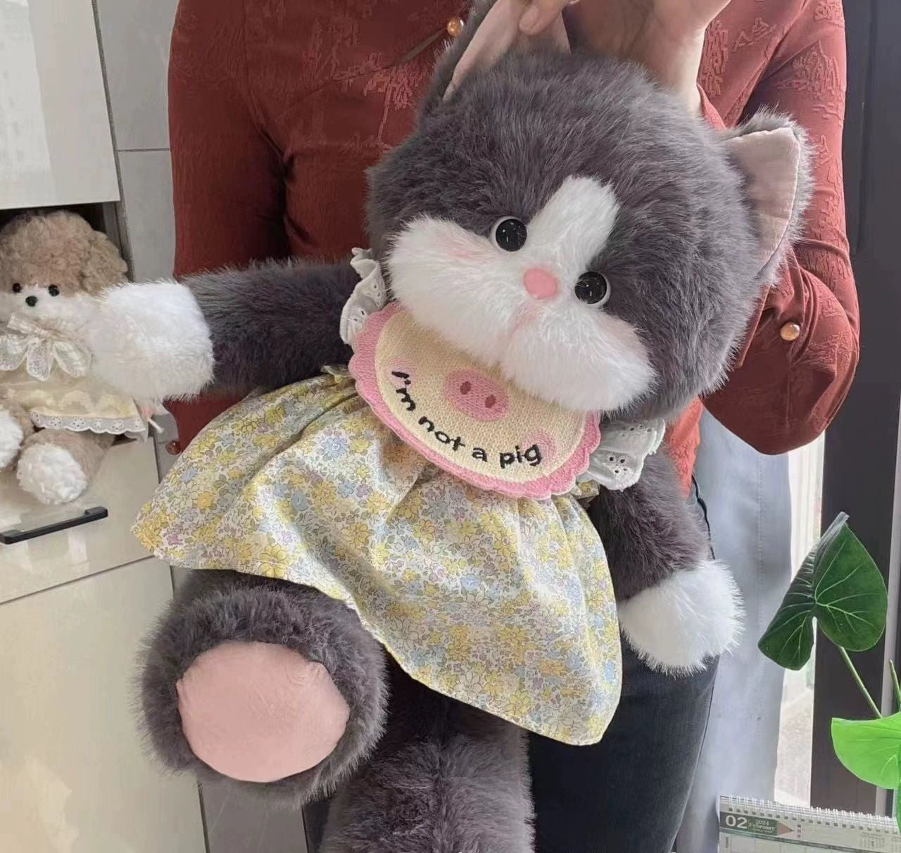 Adorable Plush Stuffed Animal Cat Toy - Super Soft & Huggable, Perfect Gift for Kids & Cat Lovers , (Gray/White)