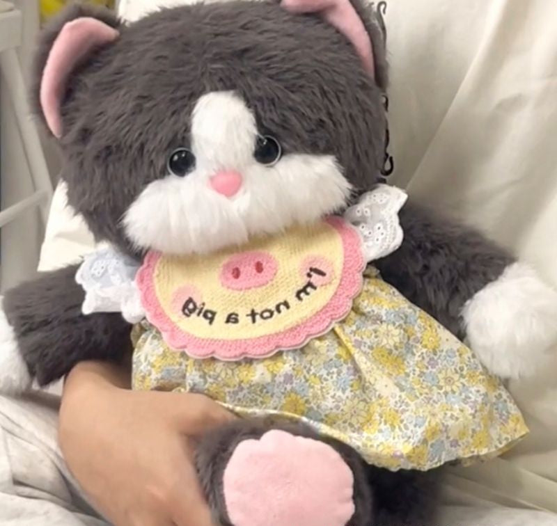 Adorable Plush Stuffed Animal Cat Toy - Super Soft & Huggable, Perfect Gift for Kids & Cat Lovers , (Gray/White)