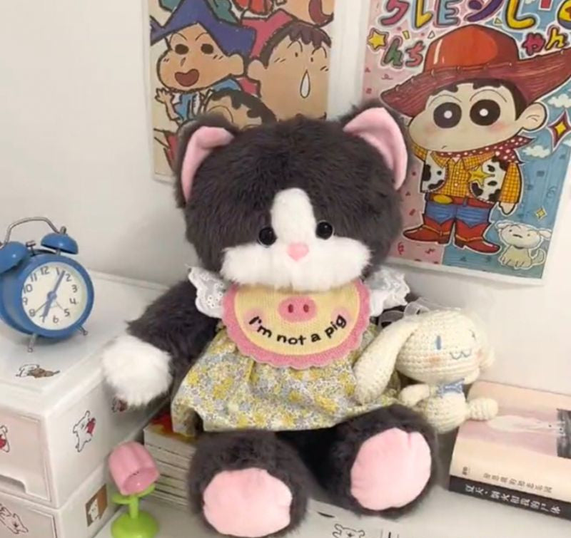 Adorable Plush Stuffed Animal Cat Toy - Super Soft & Huggable, Perfect Gift for Kids & Cat Lovers , (Gray/White)