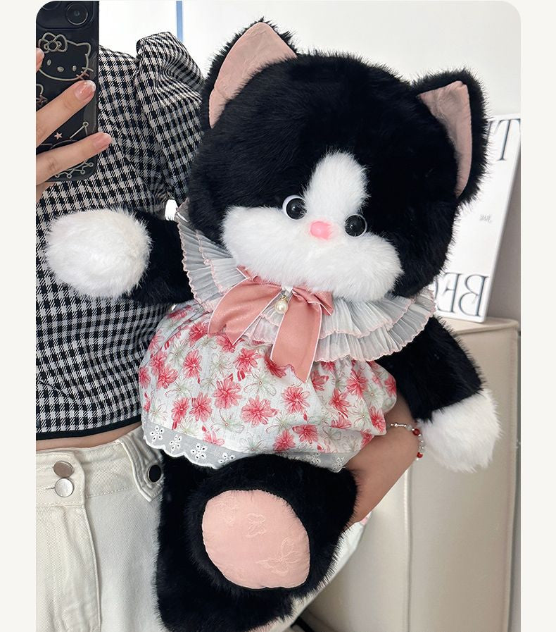 Adorable Plush Stuffed Animal Cat Toy - Super Soft & Huggable, Perfect Gift for Kids & Cat Lovers , (Gray/White)