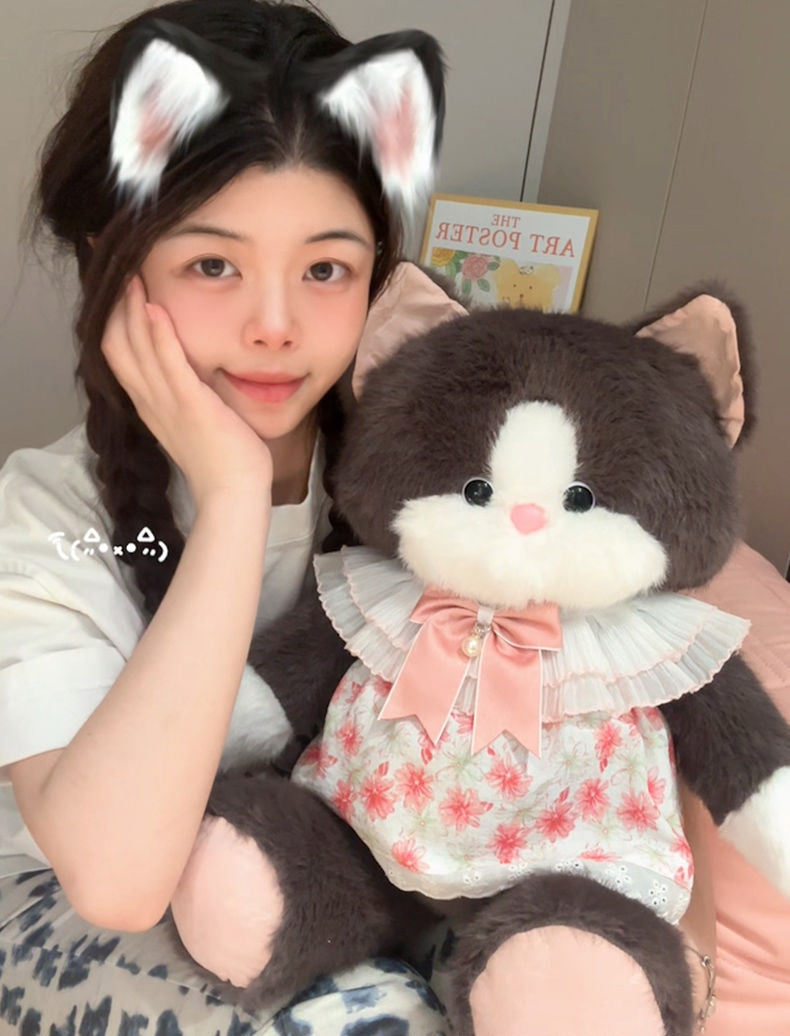 Adorable Plush Stuffed Animal Cat Toy - Super Soft & Huggable, Perfect Gift for Kids & Cat Lovers , (Gray/White)