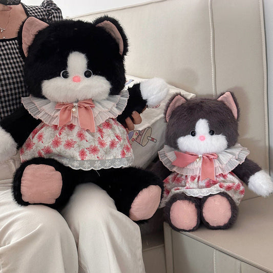 Adorable Plush Stuffed Animal Cat Toy - Super Soft & Huggable, Perfect Gift for Kids & Cat Lovers , （Gray/White)